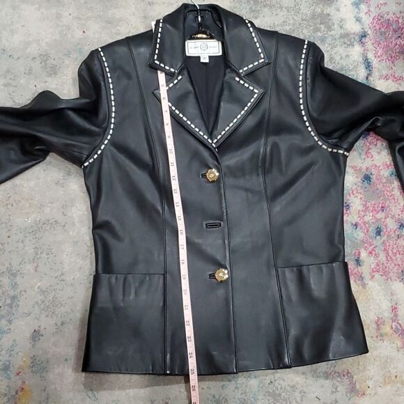 St. John Lambskin Leather Jacket in Black with White Stitching Size S - Picture 15 of 15